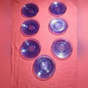 Set Of 7 Hazel Atlas Moderntone Cobalt Blue Glass Saucers Sauce Plates